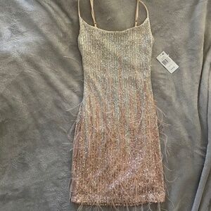 Champagne Sequin Mini Dress in Size 0